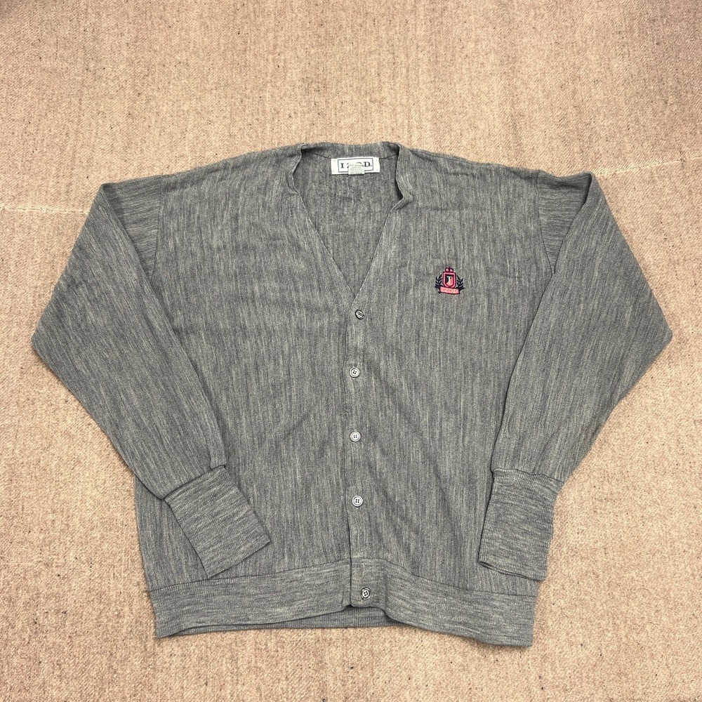 Vintage IZOD Cardigan Mens Large‎ Gray 1980s Button Up Embroidered Crest USA